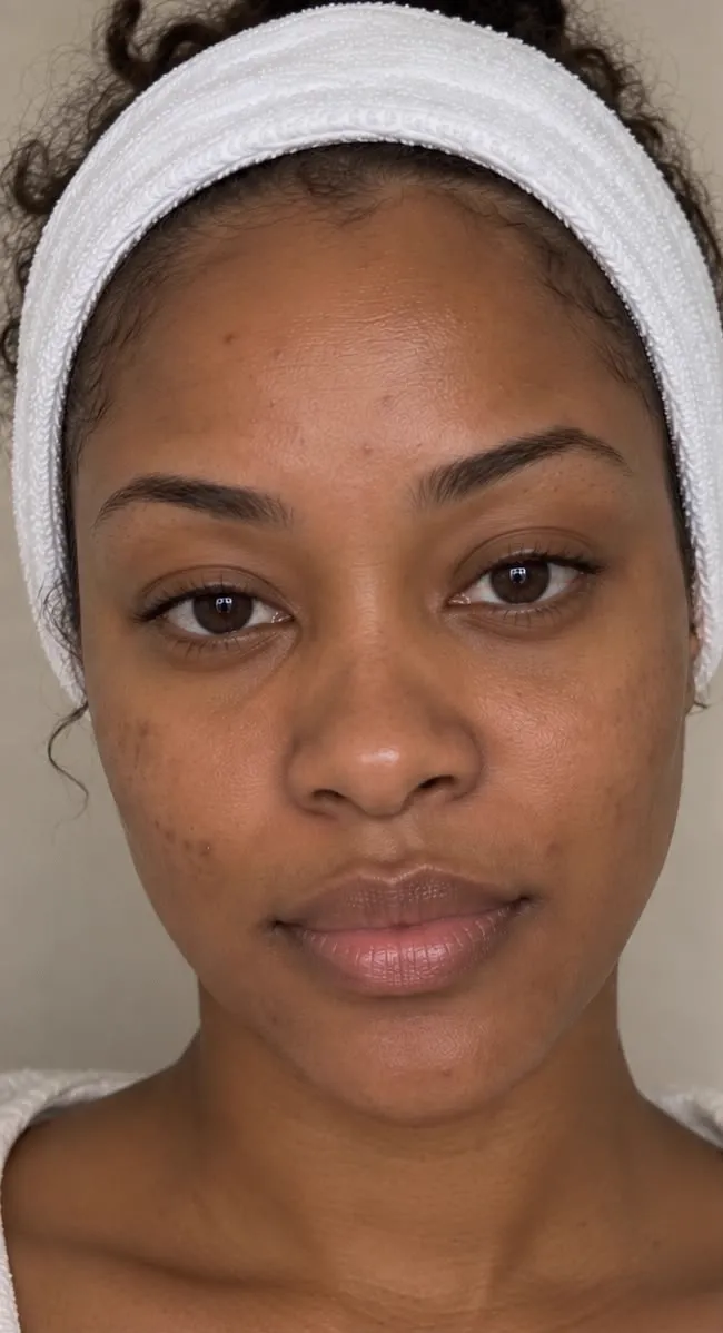 Microneedling à Carouge (Genève) : texture de la peau et marques d’acné, visage de face, avant